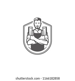Butcher man holding knifes silhouette vector illustration. Butcher shop graphics isolated on white background.