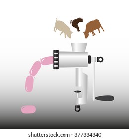 butcher meat grinder making sausages from animals eps10