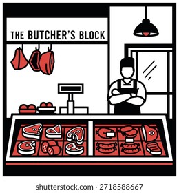 Açougueiro com ícone de carne design de vetor plano.