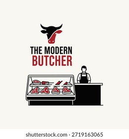 Carnicero con diseño de Vector plano de icono de carne.