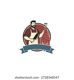 Butcher with meat icon flat vector design.