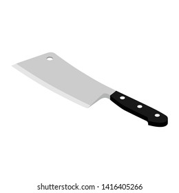 Butcher meat knife, cleaver isolated on white background isometric view