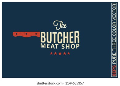 Butcher Meat Shop Logo On Blue Background