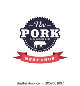 Butcher Meat Shop With Pig Pork Bacon Logo Design Inspiration