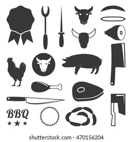 Butcher Meat Shop Vector Objects Dark