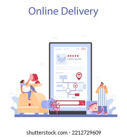 Butcher or meatman online service or platform. Fresh meat and semi-finished products production. Animal product market. Online delivery. Flat vector illustration