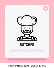 Butcher With Mustache And Hat Thin Line Icon. Modern Vector Illustration.