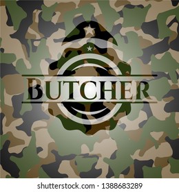 Butcher on camouflage texture. Vector Illustration. Detailed.