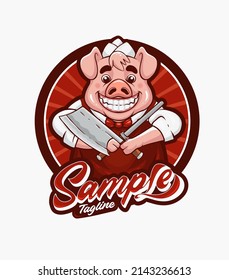 butcher pig cute mascot cartoon character