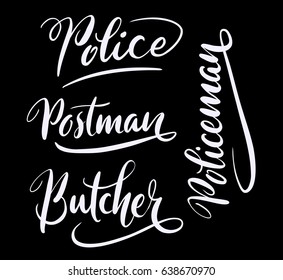 Butcher and policeman hand written typography. Good use for logotype, symbol, cover label, product, brand, poster title or any graphic design you want. Easy to use or change color 