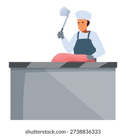 Butcher preparing meat with cleaver, professional at work in butchery