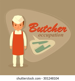 butcher profession, meat retro illustration, vector knife, 