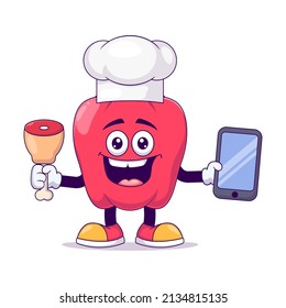 Butcher red bell pepper cartoon mascot character vector illustration design