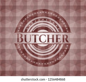 Butcher red seamless geometric pattern emblem. Seamless.