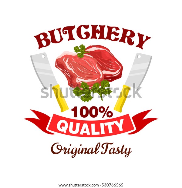 Butcher\
shop badge. Fresh pork, mutton or beef meat icon. Raw tenderloin\
filet, bacon sirloin, T-bone meaty chop slice for restaurant menu,\
grocery, steak house and butchery farmer\
shop.\
