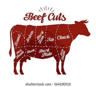 Butcher shop. Beef cuts. Vector illustration