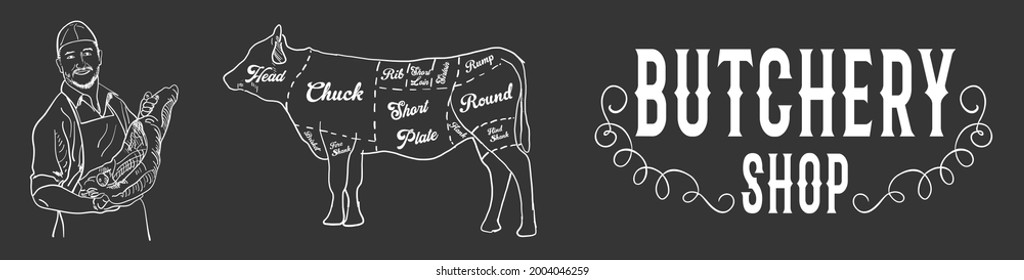 204 Butcher diagram black board Images, Stock Photos & Vectors ...