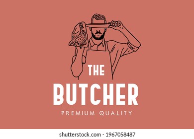 Butcher Shop and Butchery logo template, label, badge, emblem. Template for shop, print, cover, sticker, business works. Vintage retro style. Vector illustration