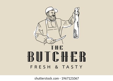 Butcher Shop and Butchery logo template, label, badge, emblem. Template for shop, print, cover, sticker, business works. Vintage retro style. Vector illustration