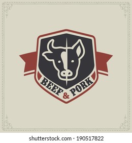 butcher shop butchery seal logo farm cow beef labels retro styled vector labels of butcher shop butcher shop butchery seal logo farm cow beef labels calf animal classic product meat knife isolated swi