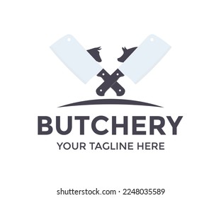 Butcher shop. Crossed Cleaver. Crossed meat knives. Meat cleaver logo design. Fresh Beef, Pork for barbecue, steak house, grill, butchery and meat shop. vector design and illustration.
