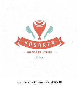 Butcher Shop Design Element in Vintage Style for Logotype, Label, Badge and other design. Meat and knife retro vector illustration.