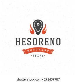 Butcher Shop Design Element in Vintage Style for Logotype, Label, Badge and other design. Meat and fire flame retro vector illustration.