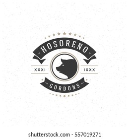 Butcher Shop Design Element in Vintage Style for Logotype, Label, Badge and other design. Pork Head retro vector illustration.