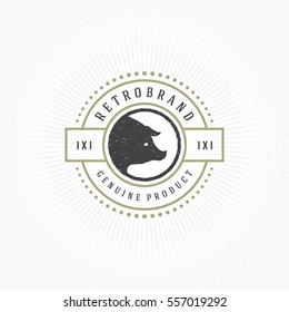 Butcher Shop Design Element in Vintage Style for Logotype, Label, Badge and other design. Pork Head retro vector illustration.