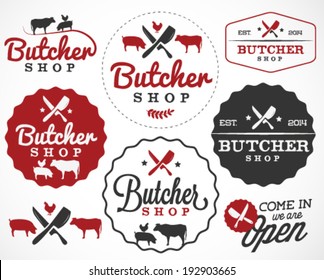 Butcher Shop Design Elements, Labels and Badges in Vintage Style