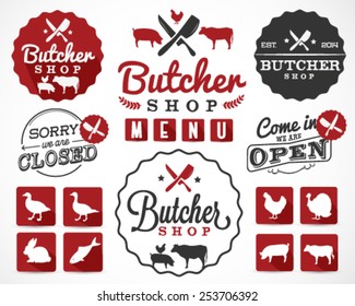 Butcher Shop Design Elements, Labels and Badges in Vintage Style