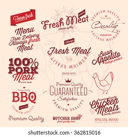 Butcher Shop Design Elements, Labels and Badges in Vintage Style / BBQ