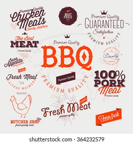 Butcher Shop Design Elements, Labels and Badges in Vintage Style / BBQ