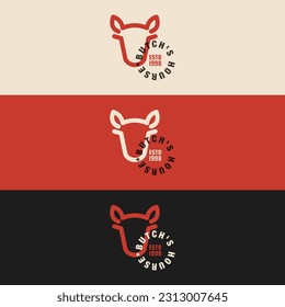 Butcher Shop Design for Logotype, Label, Badge, T-shirts and other design. Outline cow head retro and vintage vector illustration.