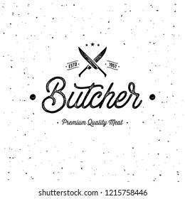 Butcher shop emblem. Butchery store advertising design element. Meat shop typography. Vector vintage illustration.