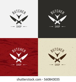 Butcher Shop Icon, Vector Butcher Shop Logo, Isolated Butcher Shop Emblem. On White, Black, Crafting And Meat Background