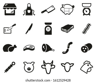 Butcher Or Butcher Shop Icons Black & White Set Big