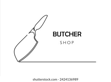 Butcher shop. Butcher knife, cleaver one line continuous drawing. Kitchen tools continuous one line illustration. Vector minimalist linear illustration.