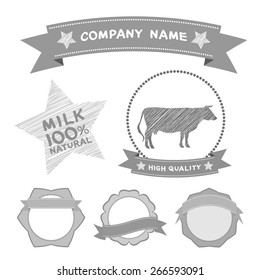 butcher shop labels and design elements Farm, cow milk Diagram and Design Elements in Vintage Style. Vector