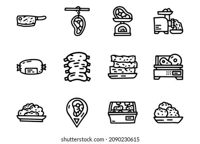 Butcher shop line vector doodle simple icon set
