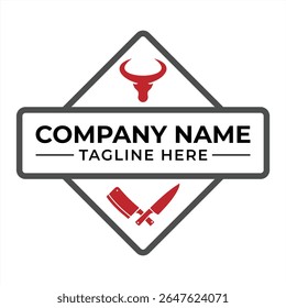 Logotipo de açougue com caveira de touro e facas Um emblema premium para produtos de carne e restaurante