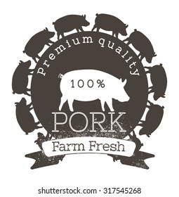 Butcher shop logo or butchery elements. Pork black silhouette