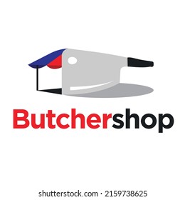 Butcher Shop Logo With Cleaver, Creative Butchery Meat Shop Logo Design, Clever Butchery Logo With Shop Front