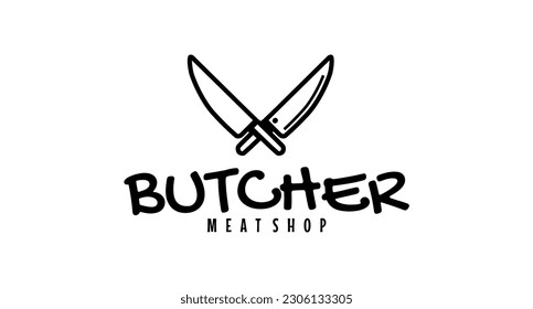 Butcher shop logo with crossed cleaver knife vector design