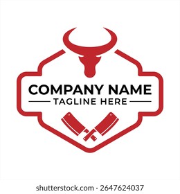 Butcher Shop Logo Design Featuring a Bull Head and Meat Cleavers for Premium Quality Cuts and Exceptional Service