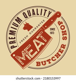 Butcher shop logo design with meat cleaver knife. Vector illustration