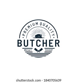 Butcher Shop Logo Design Template. Knife and meat vector design.