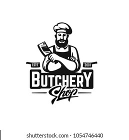 Butcher shop logo emblem for design. Vector illustration.