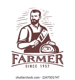 Butcher shop logo emblem for design. Farm organic food badge. Vector illustration