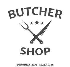 Butcher shop logo, farm animals. Butcher shop emblem, butcher shop store advertising design element. Logo template for business, with text, sticker, label. Vector illustration isolated.